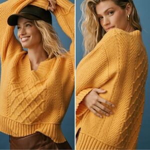 Anthropologie Maeve The Tillie V-Neck Pullover Sweater Mustard Yellow Medium